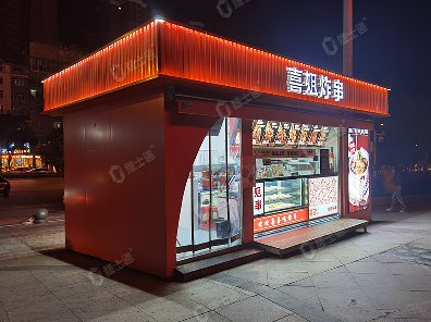 捷士通生產(chǎn)的炸串商亭售賣亭是一個尺寸為3乘6米的商業(yè)設(shè)施，專門用于銷售炸